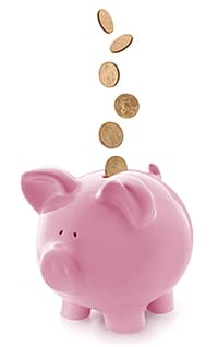 Pink Piggy Bank With Falling Gold Coins